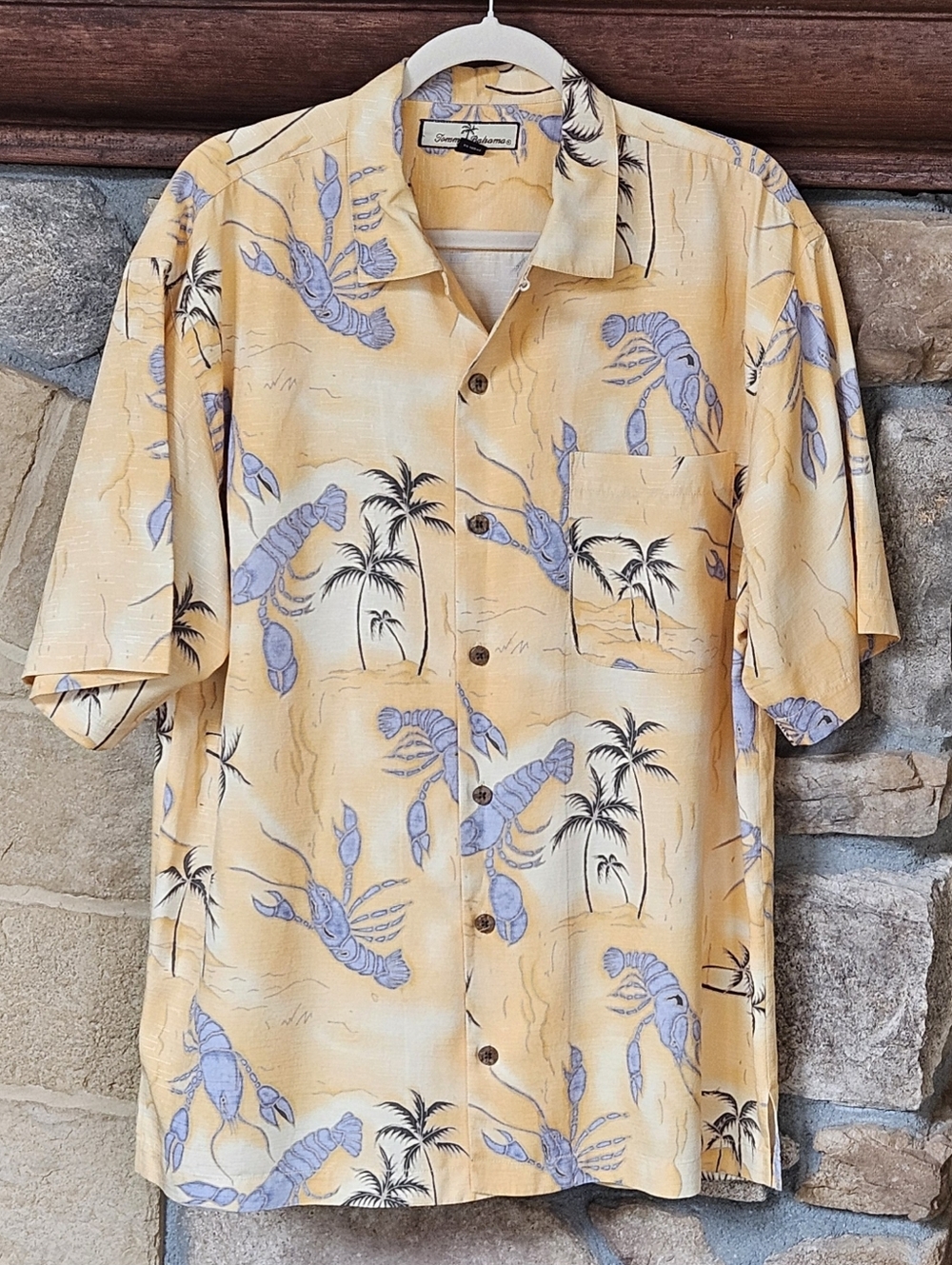Tommy Bahama Sunshine Orange Short Sleeve Camp Shirt with Blue Lobster Print Med